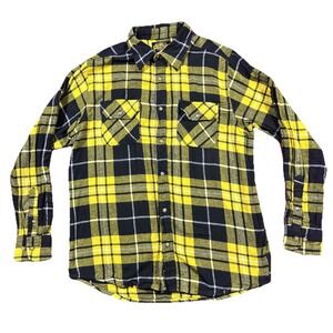 Angry Minnow Vintage Soft Brushed Flannel‎ Shirt Mens Large Yellow/Black Plaid